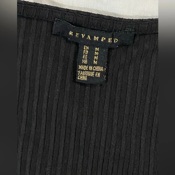 1Revamped  black rib tie, long sleeves V-neck cropped top size M - Picture 4 of 5